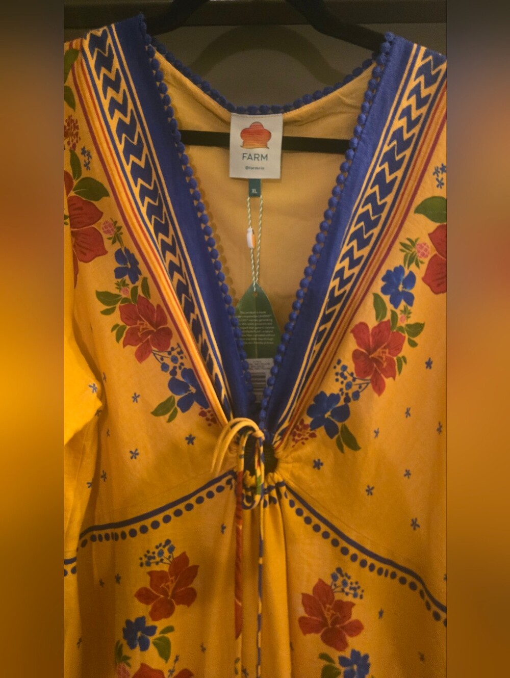 New! With Tags FARM Rio Yellow Floral Yard Maxi Dress Cotton Blend, Women's XL - Picture 5 of 16